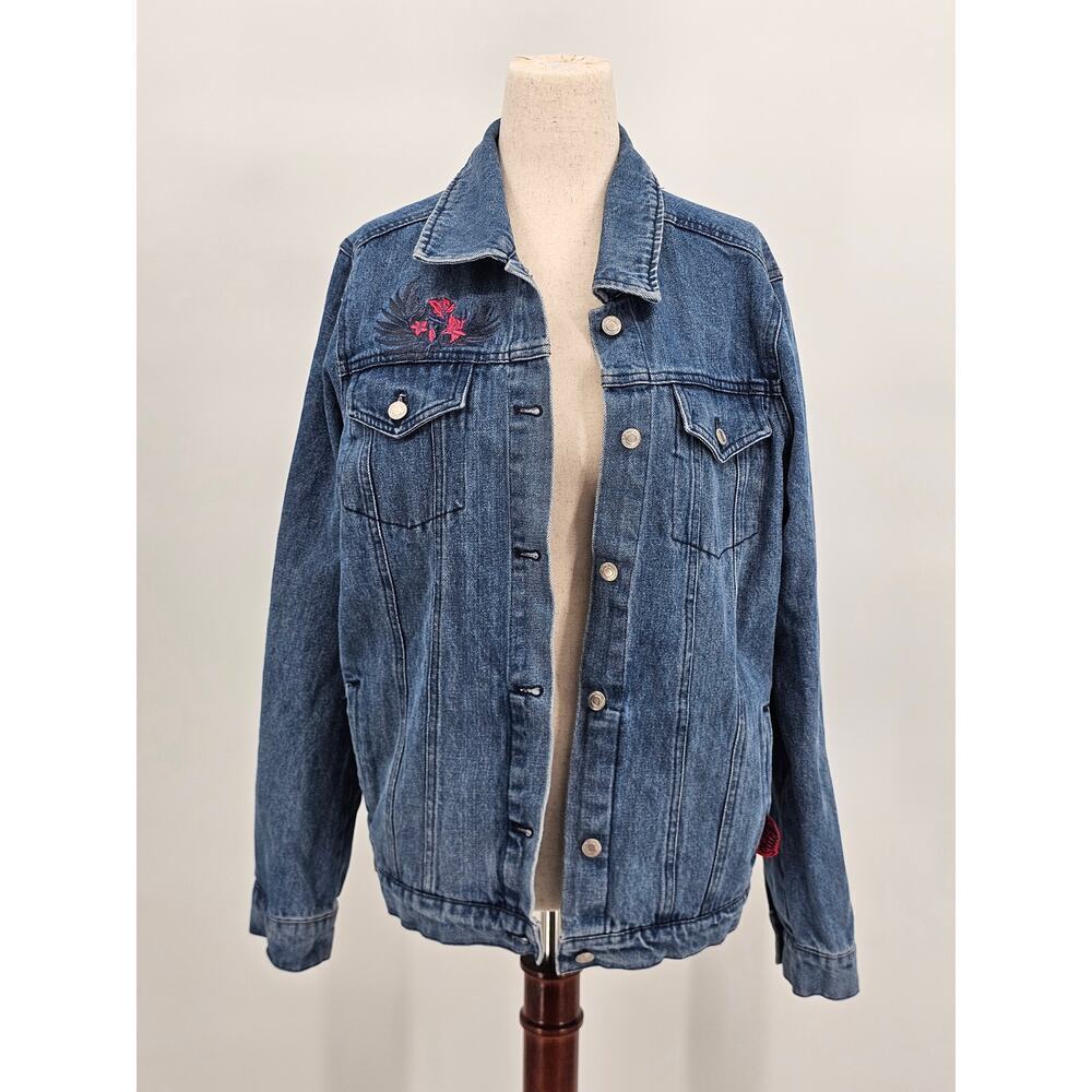 Disney Stitch Denim Jacket Women's Oversized XS Disneyland Paris Embroidered NWT - Picture 2 of 12